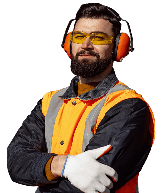 Profissional de segurança do trabalho com equipamento de proteção